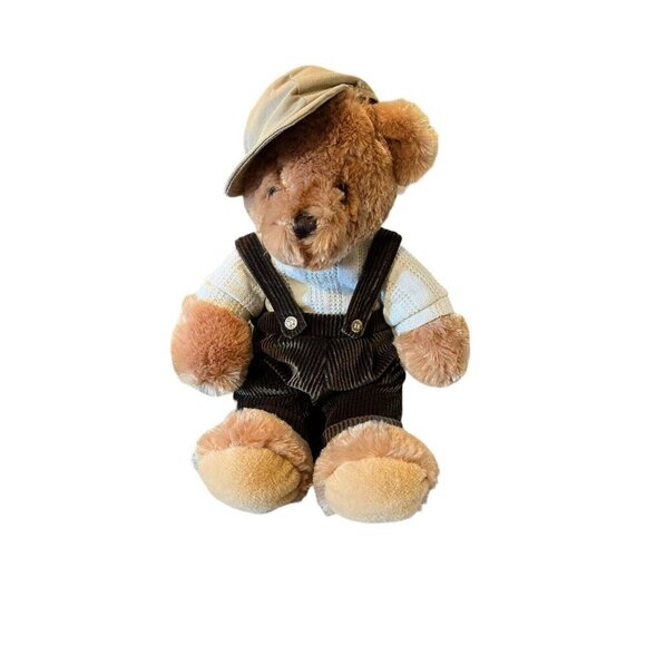 Dan Dee Collectible Bear Green Corduroy Jumpsuit with Tan Hat & Sweater - Picture 1 of 8